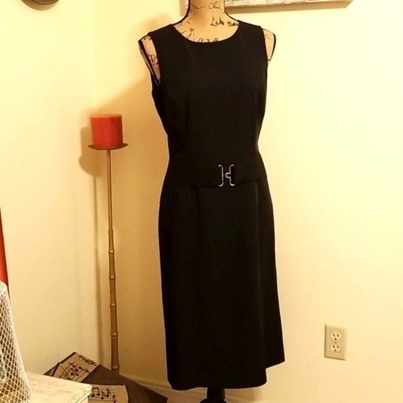 NWT Calvin Klein Black Sheath Midi Dress Size 4 - Picture 1 of 11